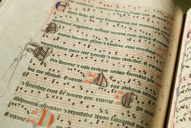 Partitura de canto gregoriano con notación musical sacra